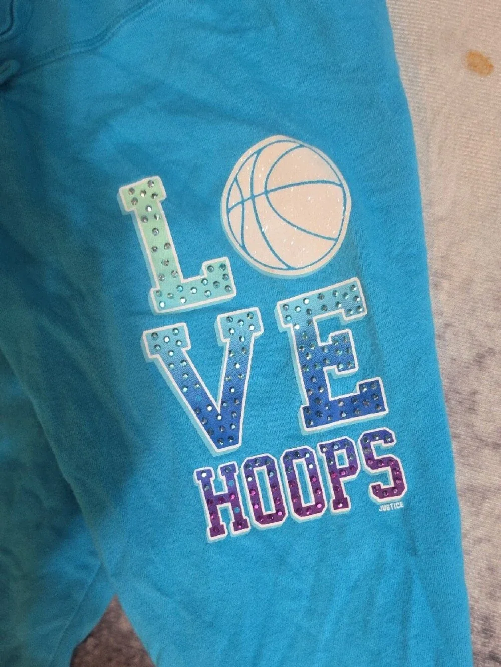 Justice Teal Blue Kids Joggers with Side Lettering